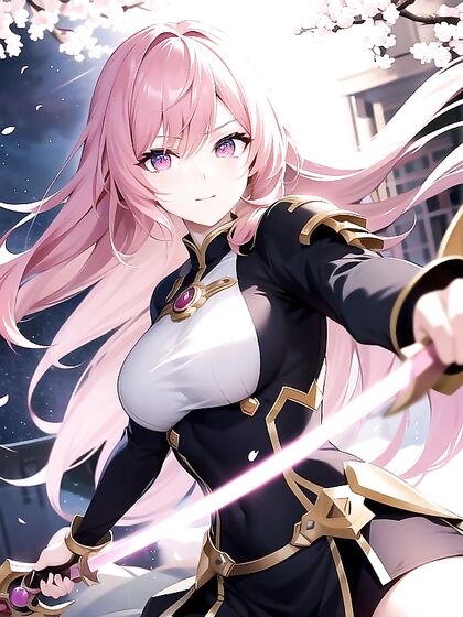 Anime Girl 18+ Wields Mythical Sword Amidst Cherry Blossom Storm in Dynamic Hentai AI Image