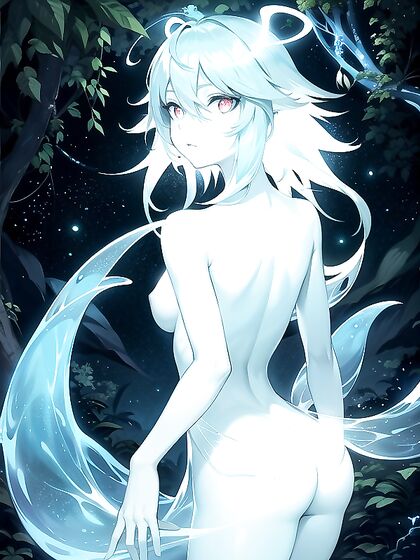 Bioluminescent Forest Guardian Poses Semi-Nude in Erotic hentai Photoshoot