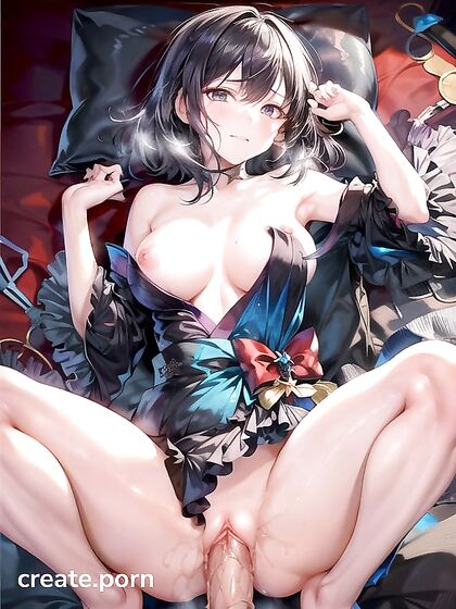 Wearing Kimono, She Stares at You While Enjoying a Creampie Hentai Fantasy