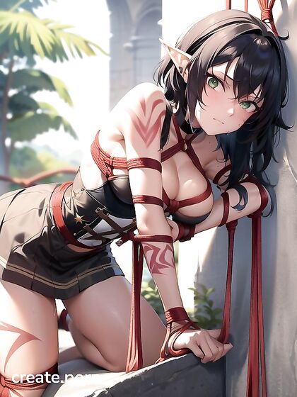 Tattooed Beauty with Black Hair and Light Brown Skin in Seductive Hentai AI Image