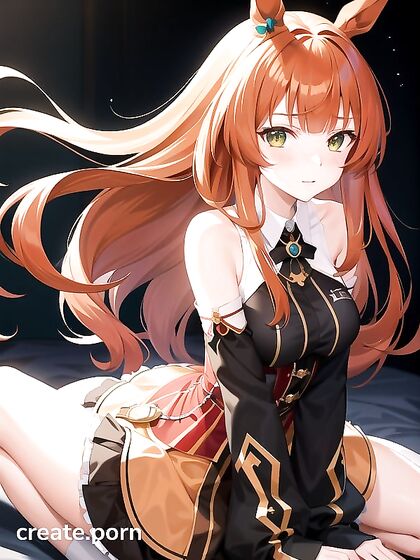 Horny Girl 18+ with Blunt Bangs and Green Eyes Gets Wild in Horse-Eared Hentai AI Image