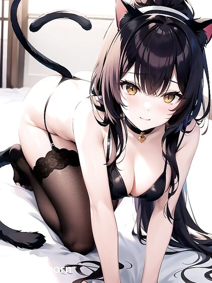 Cat Girl 18+ Wearing Thong Gets Wild in Paw-Themed Hentai AI Image