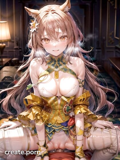Green-Eyed Beauty with Long Hair and Animal Ears in Seductive Hentai AI Image