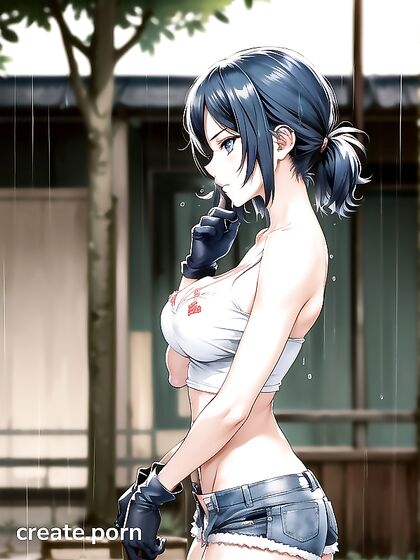 Blue-Eyed Beauty Shows Her Pubic Hair and Seductive Nape in Hentai Bliss