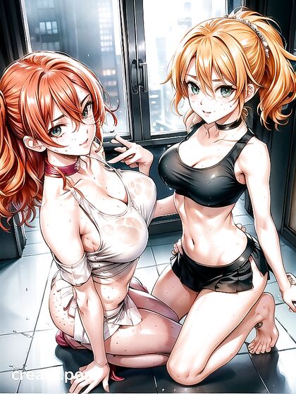 Thick Waist and Seductive Green Eyes in Top-Down Hentai AI Image