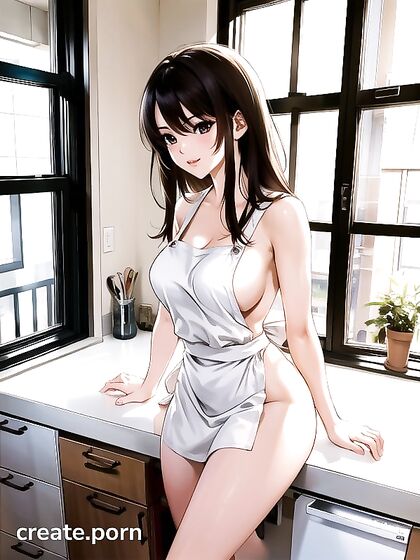 Naked Teen 18+ in Apron Tempts You in Seductive Hentai AI Image