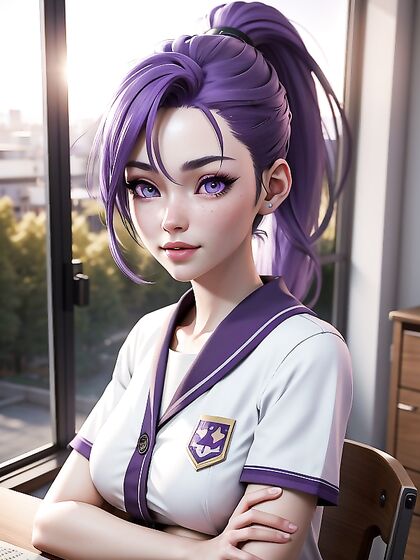 Stares into Camera Amidst Sunny Classroom Views in Seductive Hentai AI Image