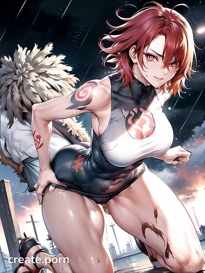 Red-Haired Babe with Tattoos Gets Wild in Messy Hairstyle Hentai AI Image