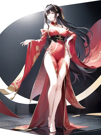 Wide-Hipped Beauty in Traditional Hanfu Shows Off Her Curves in Full-Body Hentai AI Image