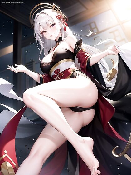 Barefoot Beauty with Wide Hips Seduces in Off-the-Shoulder Hentai AI Image