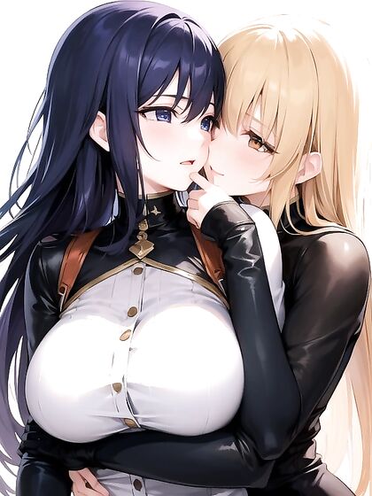Girl 18+s Hugging and Pressing Their Boobs Together in Intimate Face Touching Hentai AI Image