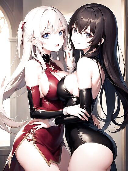 Girl 18+s Hugging and Pressing Their Boobs Together in Intimate Face Touching Hentai AI Image