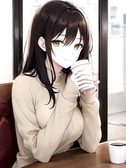 Enjoying a Stylishly Casual Moment at the Cozy Café with Warm Coffee Hentai Fun