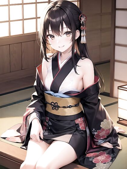 Skinny Girl 18+ Enjoying Intimate Moments on Tatami in Seductive Hentai AI Image