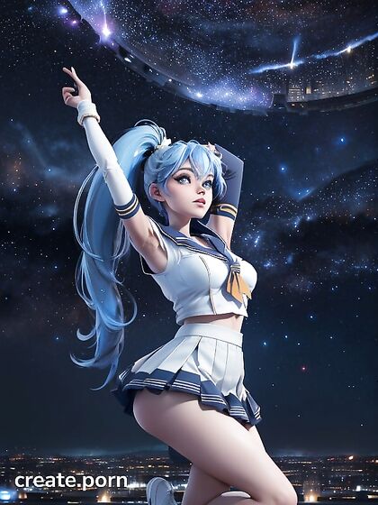Blue-Haired Girl 18+ in Sailor Uniform Dances Under the Starlit Cityscape