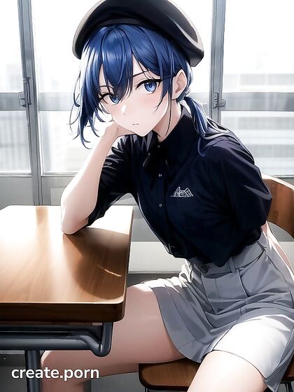 Aquatic Blue-Haired Beauty with Short Ponytail in Detailed Hentai AI Image