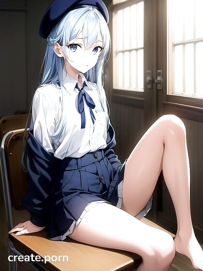 Girl 18+ with Blue Eyes and Asymmetrical Ponytail Shimmers Like the Ocean in Seductive Hentai AI Image