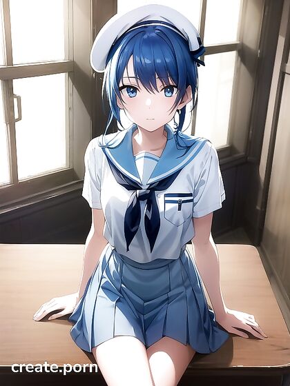 Skinny Girl 18+ in Sailor School Uniform with Gold Ornaments Enjoying Intense Hentai Pleasure