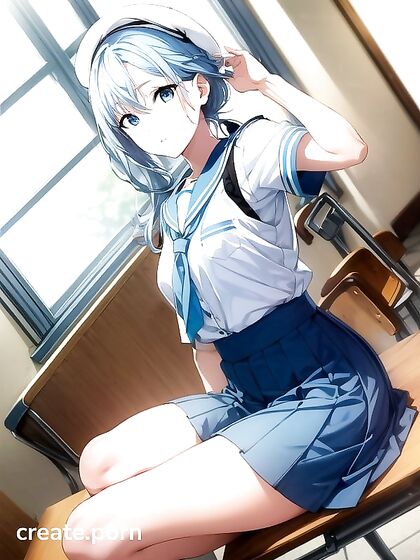 Bored Seduces Teacher at Desk in Steamy Classroom Hentai AI Image