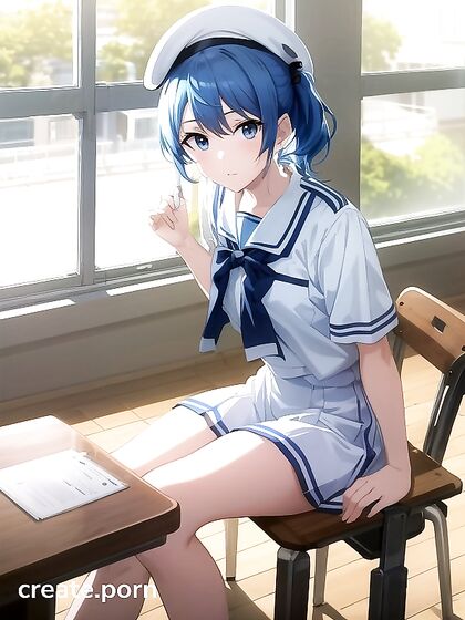 Short Blue-Haired Beauty with Ponytail in Absurdly Detailed Hentai AI Image