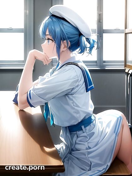 Girl 18+ with Aquatic Blue Hair Writes Seductively in Her Notebook Before Diving into Hentai Pleasure