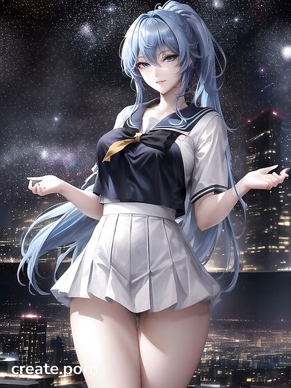 Shooting Star Skyline Seduction - Blue-Eyed Beauty in Torn School Uniform Tempts the Night