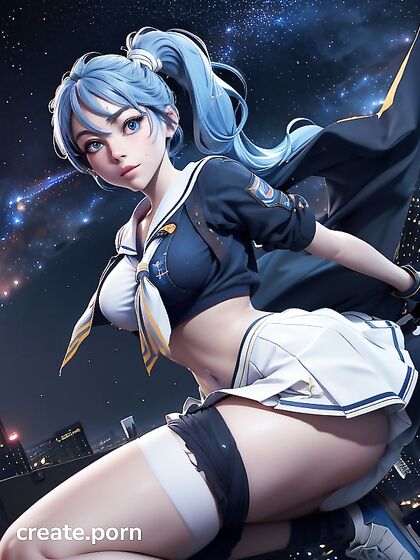 Blue-Eyed Girl 18+ in Sailor Uniform Dances Among City Lights and Stars