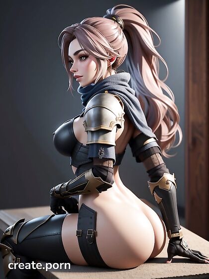 Long-Haired Babe with Hairy Pussy Fucks in Armor Gloves Hentai AI Image