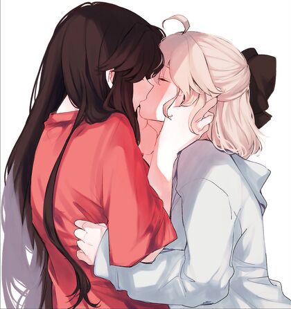 Hentaified Nobusan & Okay-chan Sharing Some Saliva Swapping Action