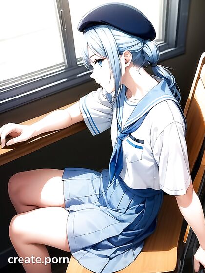 Cute Girl 18+ with Small Ass Writes Seductively While sitting Down in Hentai AI Image