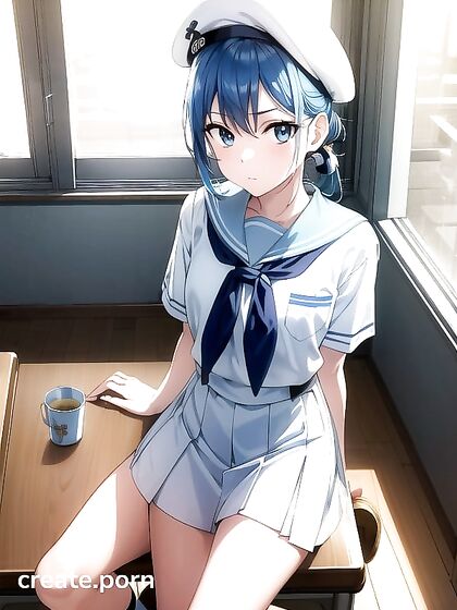 Sailor with Aquatic-Blue Hair Teased in Light Blue Uniform for Steamy Hentai Pleasure