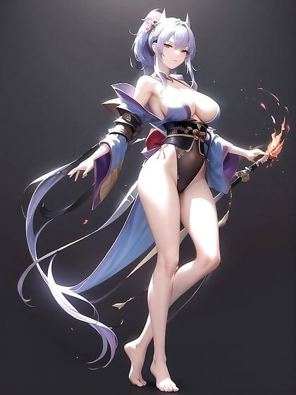 Barefoot Beauty Shows Off Cleavage and High Slits in Steamy Hentai AI Image