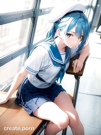 Bored Blue-Eyed Beauty Seduces in Classroom AI Chairs and Tables Turn Hot
