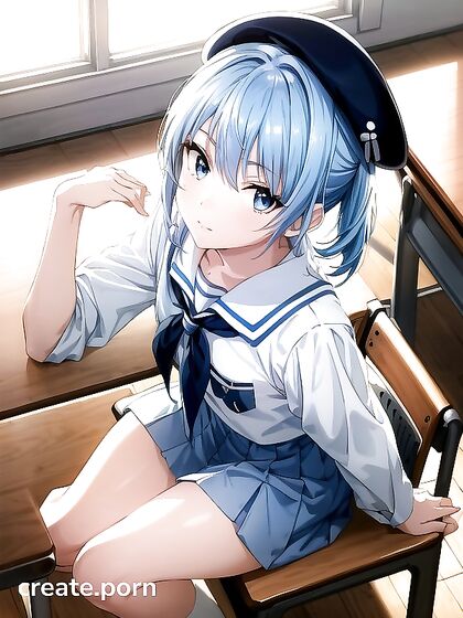 Sailor in White and Light Blue Uniform Nails Absurd Classroom Hentai AI Image