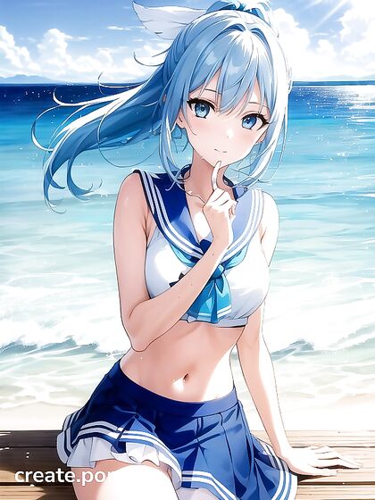 Laughing Girl 18+ with Light Blue Hair in Bikini for Steamy Hentai Fun