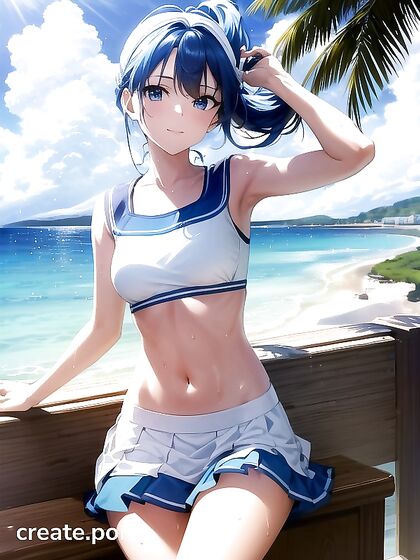 Sweating It Out on the Beach - Absurdres Anime Girl 18+s in Steamy Hentai AI Image