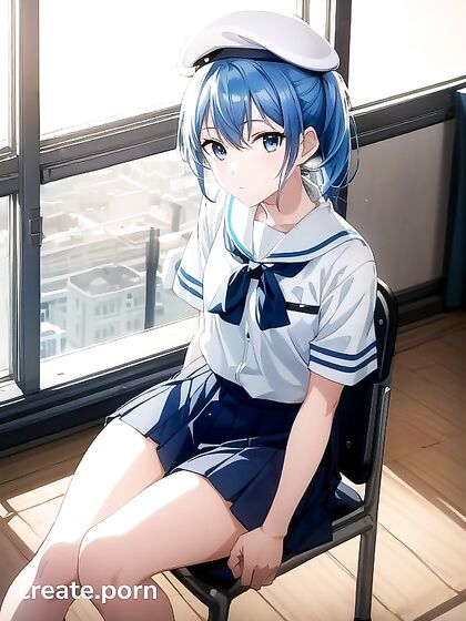 Sailor-Themed in Gold-Adorned Uniform Seduces in Steaming Hentai AI Image