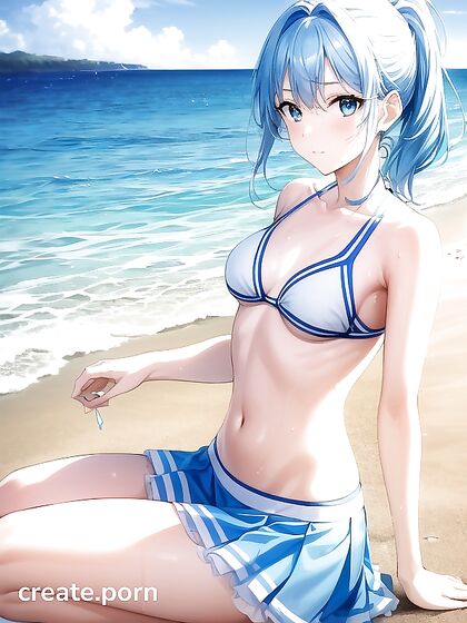 Sunny Stares Seductively at You on the Beach in Hot Hentai AI Image