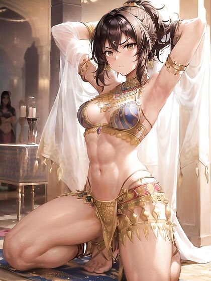 Brunette with Ponytail Kneels for Intense Hentai Pleasure