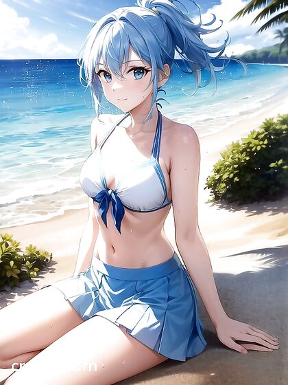 Sunny's Luscious Locks Flowing Freely in Erotic Sitting Position Hentai AI Image