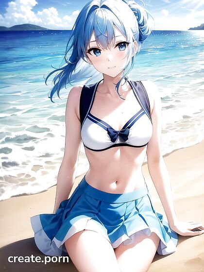 Light Blue-Haired Beauty Smiles Seductively While Seated in Erotic Anime Bliss