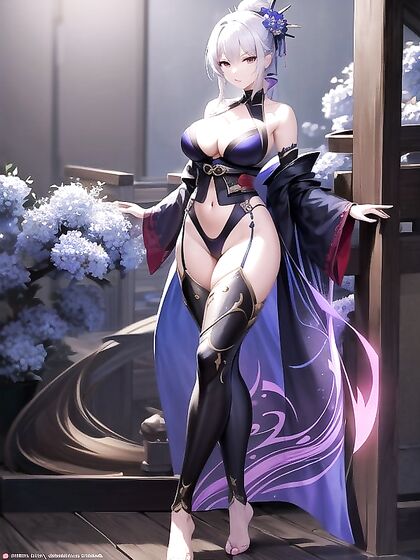 Barefoot Beauty in Off Shoulder Outfit Seduces in Full Body View Hentai AI Image