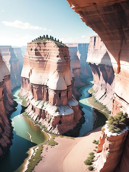 Vibrant Vegetation and Birds of Prey Amidst canyon Rivulets in Seductive Hentai AI Image