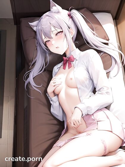 in Mini Skirt with Pink Eyes Seduces in Steamy Hentai AI Image