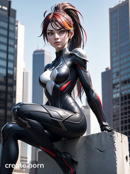 Standing Tall in Open Clothes Amidst Skyscrapers for Erotic hentai Pleasure