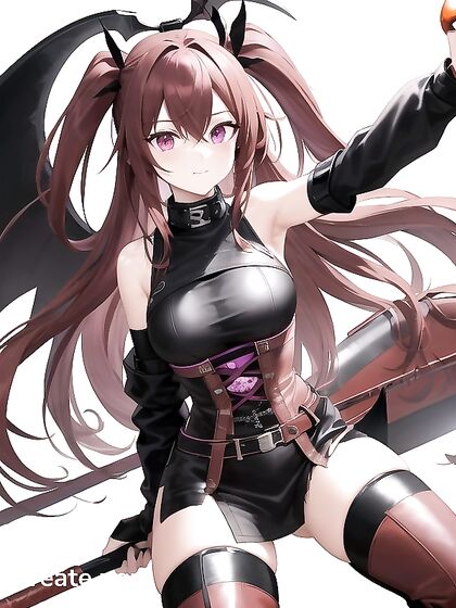Kneeling in Shredded Dress with Knee-High Boots and Flamboyant Scythe
