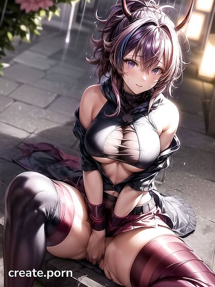 Thick-Thighed Duo with Purple Hair Engage in Steamy Hentai AI Image