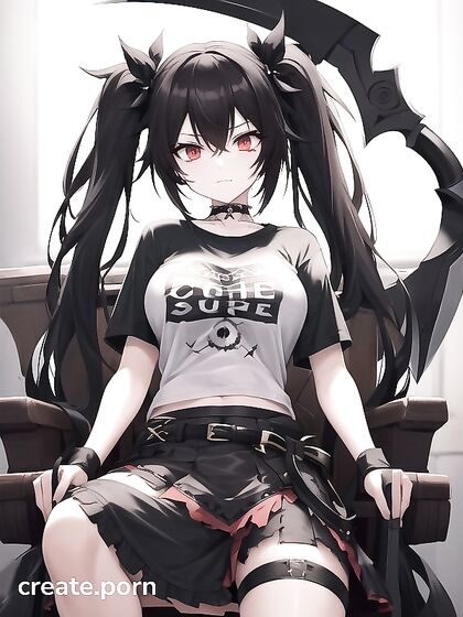 Goth Girl 18+ with Pigtails and Bows Sitting on a Throne in Tattered Outfit for Busty Hentai AI Image