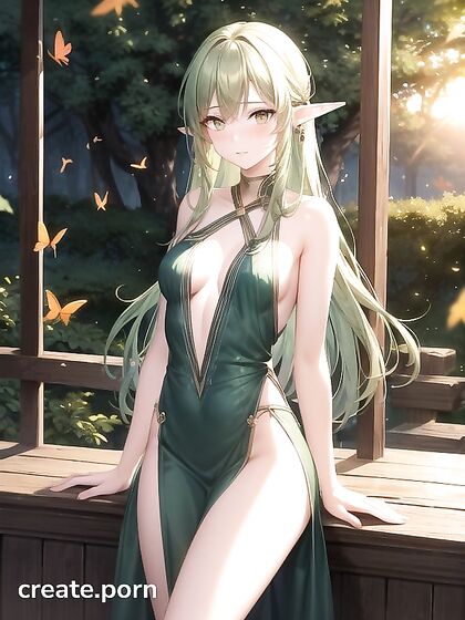Small Breasts in a Green Translucent Dress Get Bangs in Steamy Hentai AI Image