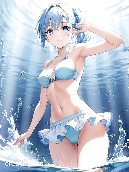 Palmes Laughs and Splashes Water While Teasing You in Blue-Eyed Hentai Bliss